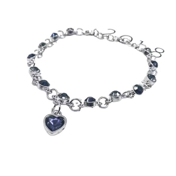 Silver with shades of blue rhinestone bracelet dangling heart NWT Darling Gift - Picture 1 of 5
